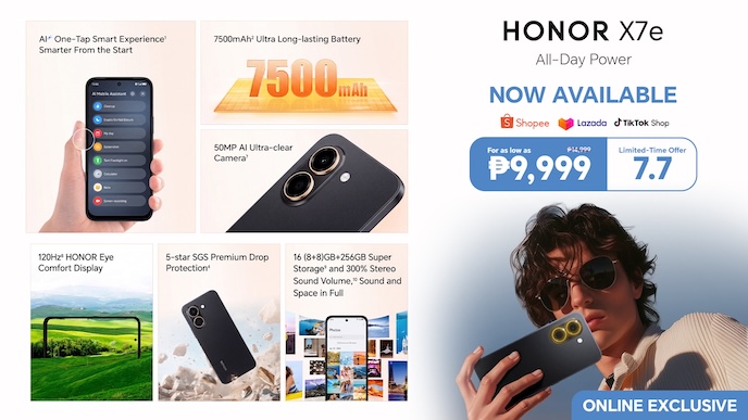 HONOR X7e: Available on Shopee, Lazada, and TikTok Shop with Up to Php 5,000 OFF This 7.7 Mega Rainy Season Sale